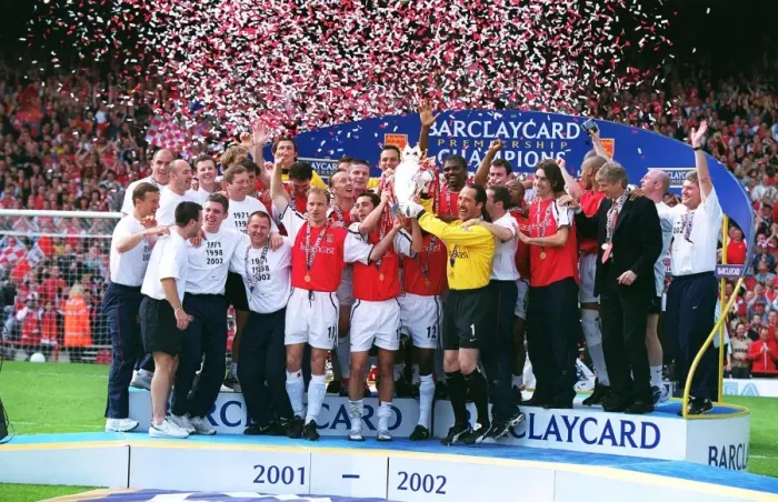 Framed Print : Arsenal Celebrates F.A. Barclaycard Premiership Win Against Everton (4-3), Highbury, London, May 11, 2002 Framed Print : Arsenal Celebrates F.A. Barclaycard Premiership Win Against Everton (4-3), Highbury, London, May 11, 2002