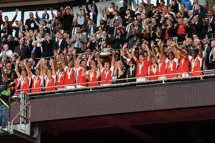 Framed Print : Arsenal Celebrates FA Community Shield Victory: 2023-24 - Over Manchester City