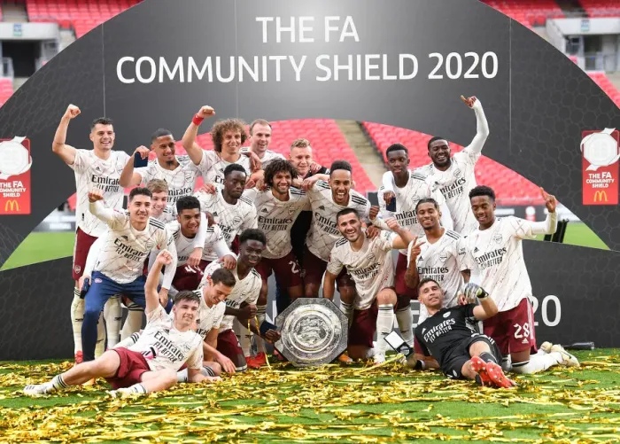Framed Print : Arsenal Celebrates FA Community Shield Win Against Liverpool Framed Print : Arsenal Celebrates FA Community Shield Win Against Liverpool