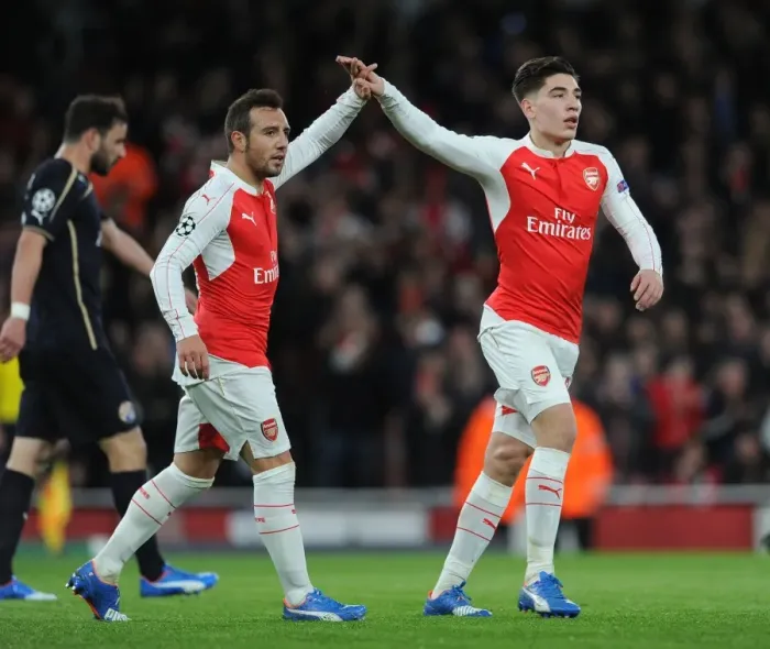 Framed Print : Arsenal Celebrates First Goal Against Dinamo Zagreb in 2015-16 UEFA Champions League: Santi Cazorla and Hector Bellerin Framed Print : Arsenal Celebrates First Goal Against Dinamo Zagreb in 2015-16 UEFA Champions League: Santi Cazorla and Hector Bellerin