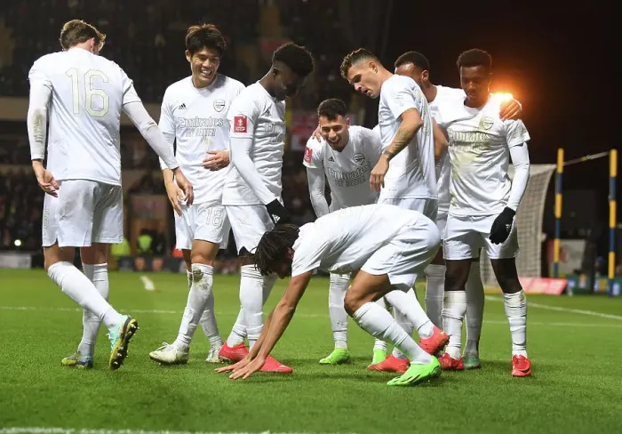 Framed Print : Arsenal Celebrates First Goal in FA Cup Third Round Against Oxford United
