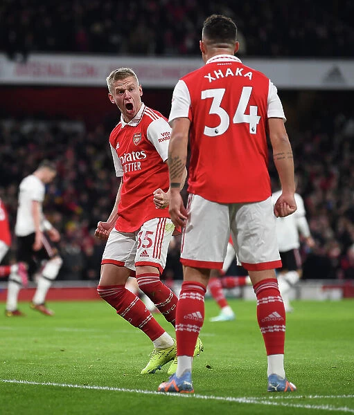 Arsenal Celebrates First Goal Against Manchester United in 2022-23 Premier League: Zinchenko and Xhaka
