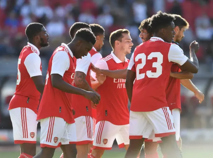 Framed Print : Arsenal Celebrates Goals in Pre-Season Friendly Against 1. FC Nürnberg Framed Print : Arsenal Celebrates Goals in Pre-Season Friendly Against 1. FC Nürnberg