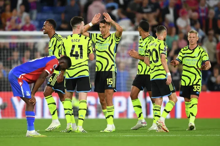 Framed Print : Arsenal Celebrates Premier League Win: Jakub Kiwior and Declan Rice Embrace in Triumph over Crystal Palace Framed Print : Arsenal Celebrates Premier League Win: Jakub Kiwior and Declan Rice Embrace in Triumph over Crystal Palace