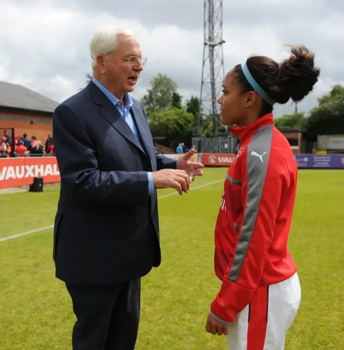 Framed Print : Arsenal Chairman Sir Chips Keswick Connects with Alex Scott Before Arsenal Ladies Triumph Framed Print : Arsenal Chairman Sir Chips Keswick Connects with Alex Scott Before Arsenal Ladies Triumph