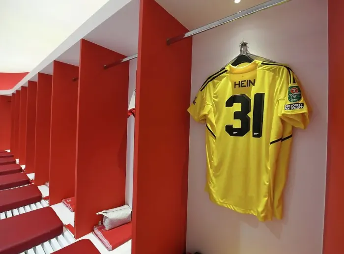 Framed Print : Arsenal Changing Room: Karl Hein's Shirt Ready for Arsenal vs Brighton & Hove Albion (Carabao Cup 2022-23)