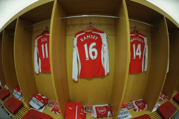 Framed Print : Arsenal Changing Room: Aaron Ramsey's Shirt Before Arsenal vs Stoke City (2014-15)