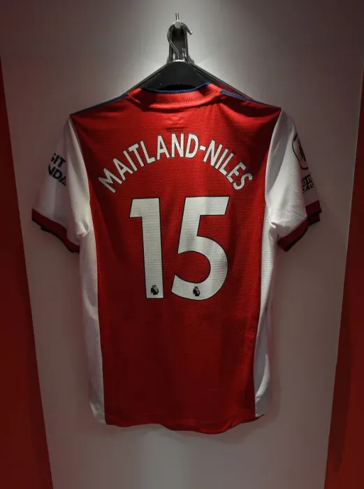 Framed Print : Arsenal Changing Room: Ainsley Maitland-Niles Shirt Before Arsenal vs. Watford (2021-22)