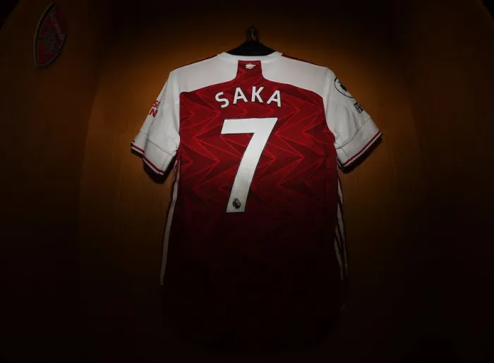Framed Print : Arsenal Changing Room: Bukayo Saka's Shirt Before Arsenal vs Burnley (2020-21) Framed Print : Arsenal Changing Room: Bukayo Saka's Shirt Before Arsenal vs Burnley (2020-21)