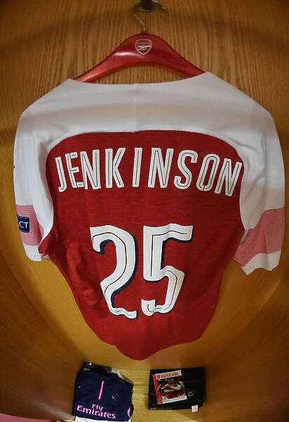 Arsenal Changing Room: Carl Jenkinson's Shirt Before Arsenal v Sporting CP, UEFA Europa League