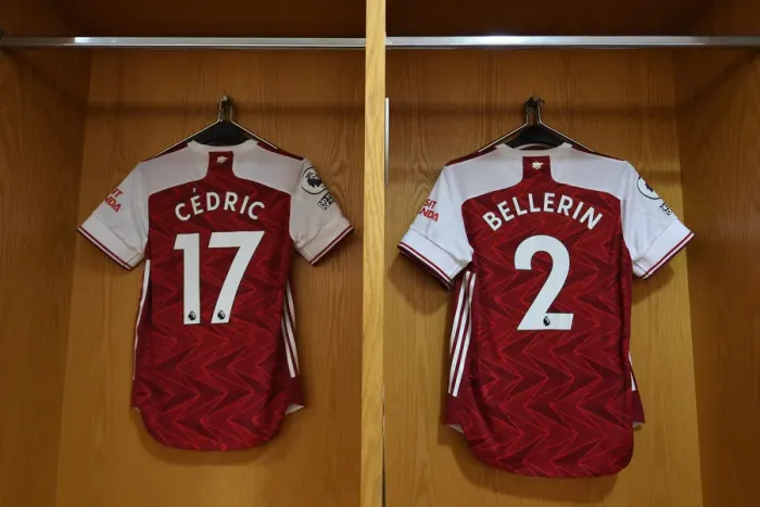 Framed Print : Arsenal Changing Room: Cedric and Bellerin Prepare for Arsenal v Manchester United (Behind Closed Doors, 2021)