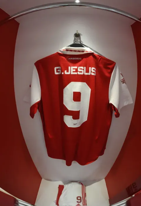 Framed Print : Arsenal Changing Room: Gabriel Jesus Shirt Before Arsenal vs Sevilla (Emirates Cup 2022)
