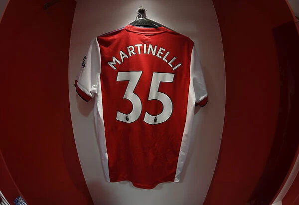 Arsenal Changing Room: Gabriel Martinelli's Shirt Before Arsenal vs. Wolverhampton Wanderers (2021-22)