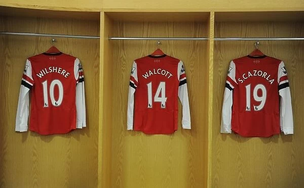 Arsenal Changing Room: Jack Wilshere, Theo Walcott, and Santi Cazorla Before Arsenal vs. Aston Villa (2012-13)