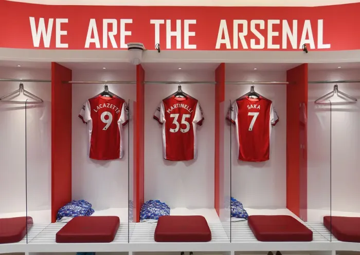 Framed Print : Arsenal Changing Room: Lacazette, Martinelli, Saka Gear Up for Arsenal v Burnley