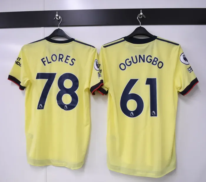 Framed Print : Arsenal Changing Room: Marcelo Flores and Mazeed Ogungbo's Shirts Before Crystal Palace Match Framed Print : Arsenal Changing Room: Marcelo Flores and Mazeed Ogungbo's Shirts Before Crystal Palace Match