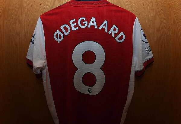 Arsenal Changing Room: Martin Odegaard's Shirt Prepared for Arsenal vs Norwich City (2021-22)