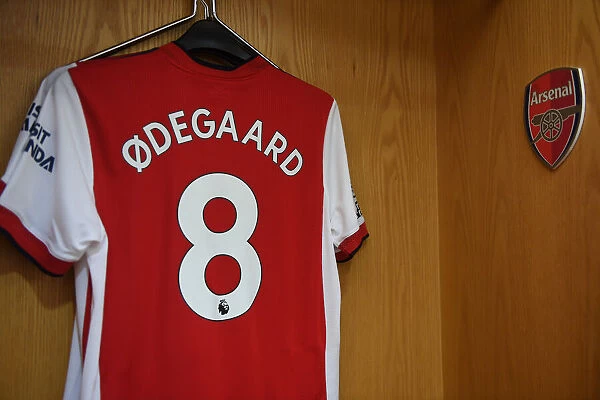 Arsenal Changing Room: Martin Odegaard's Shirt Ready for Arsenal vs Norwich City (2021-22)