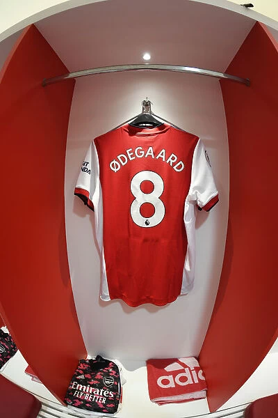 Arsenal Changing Room: Martin Odegaard's Shirt Before Arsenal vs Newcastle United (Premier League 2021-22)
