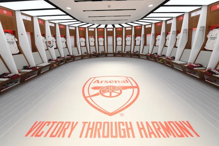 Framed Print : Arsenal Changing Room: Pre-Match Focus before FA Community Shield (2020-21) vs Liverpool
