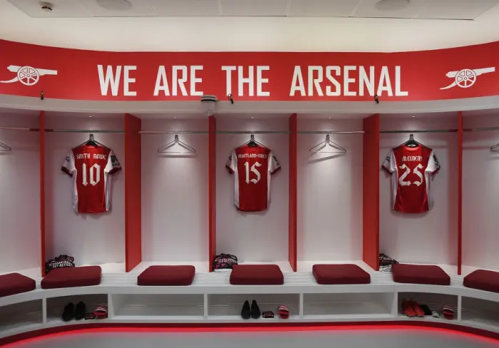 Framed Print : Arsenal Changing Room: Pre-Match Focus against Leeds United in Carabao Cup Showdown