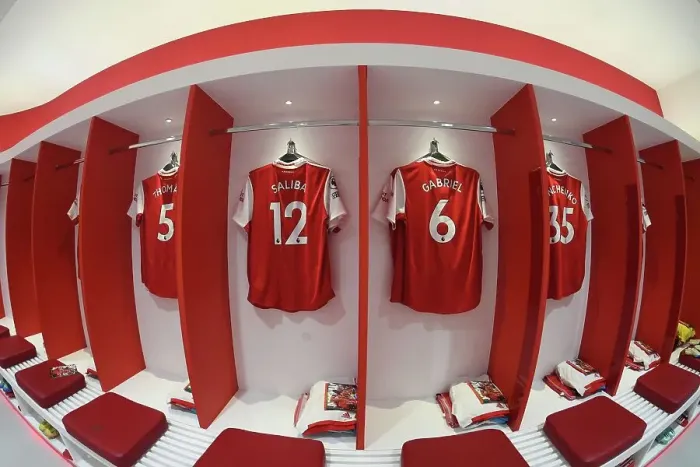 Framed Print : Arsenal Changing Room: Saliba and Gabriel Gear Up for Arsenal v Newcastle United (2022-23)