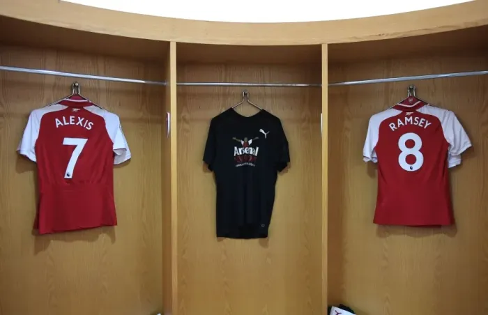 Framed Print : Arsenal Changing Room: Sanchez and Ramsey Shirts Before Arsenal v Brighton & Hove Albion Framed Print : Arsenal Changing Room: Sanchez and Ramsey Shirts Before Arsenal v Brighton & Hove Albion