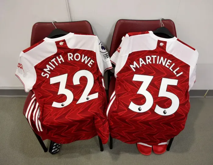 Framed Print : Arsenal Changing Room: Smith Rowe and Martinelli Prepare for Arsenal v Chelsea (2020-21) Framed Print : Arsenal Changing Room: Smith Rowe and Martinelli Prepare for Arsenal v Chelsea (2020-21)