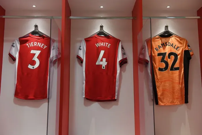 Framed Print : Arsenal Changing Room: Tierney, White, and Ramsdale Prepare for Arsenal v Burnley