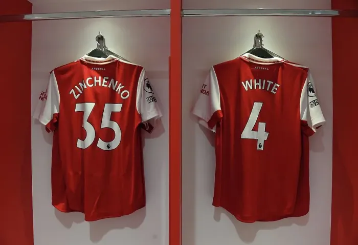 Framed Print : Arsenal Changing Room: Zinchenko and White Gear Up for Arsenal v Newcastle United (2022-23)