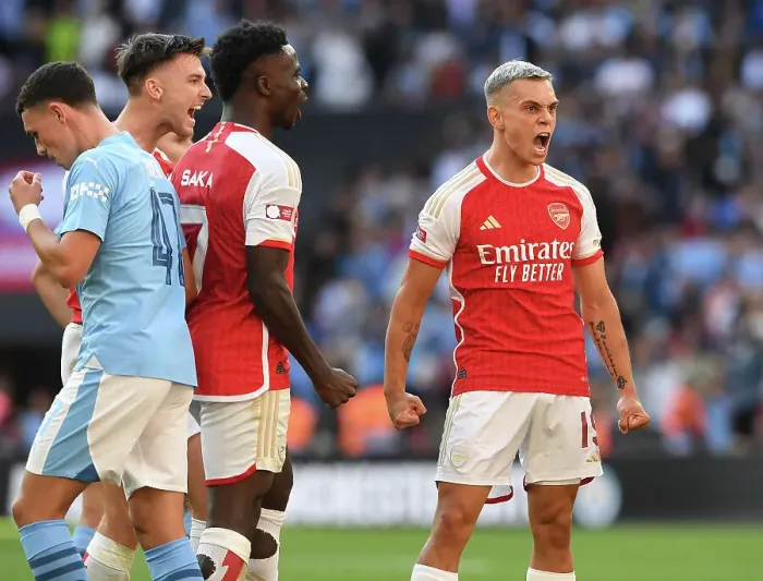 Framed Print : Arsenal Claim Community Shield Victory: Leandro Trossard Scores Thrilling Goal Against Manchester City Framed Print : Arsenal Claim Community Shield Victory: Leandro Trossard Scores Thrilling Goal Against Manchester City