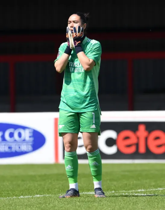 Framed Print : Arsenal Clinch FA WSL Title: Mannuela Zinsberger Reacts to Final Whistle vs. West Ham United Women