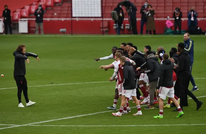 Framed Print : Arsenal Clinch Premier League Victory: David Luiz and Team Celebrate Historic Win Over Brighton & Hove Albion Framed Print : Arsenal Clinch Premier League Victory: David Luiz and Team Celebrate Historic Win Over Brighton & Hove Albion