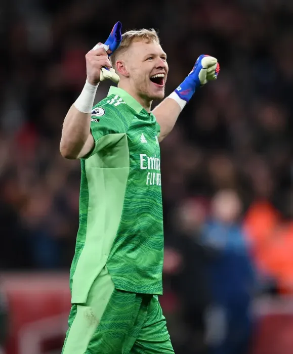 Framed Print : Arsenal Clinch Premier League Victory: Aaron Ramsdale's Emotional Celebration vs. Wolverhampton Wanderers (2021-22)