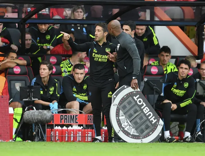 Framed Print : Arsenal Coach Nico Jover Discusses with Fourth Official during AFC Bournemouth vs Arsenal (2023-24) Framed Print : Arsenal Coach Nico Jover Discusses with Fourth Official during AFC Bournemouth vs Arsenal (2023-24)