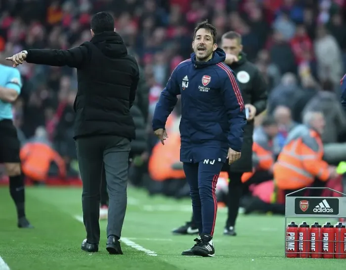 Framed Print : Arsenal Coach Nico Jover at Liverpool's Anfield During Premier League Clash (2022-23)