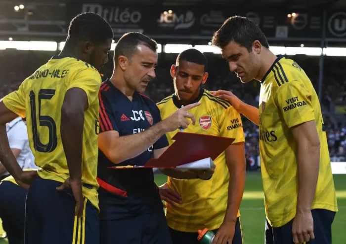 Framed Print : Arsenal Coaches Guide Players During Angers Pre-Season Friendly Framed Print : Arsenal Coaches Guide Players During Angers Pre-Season Friendly