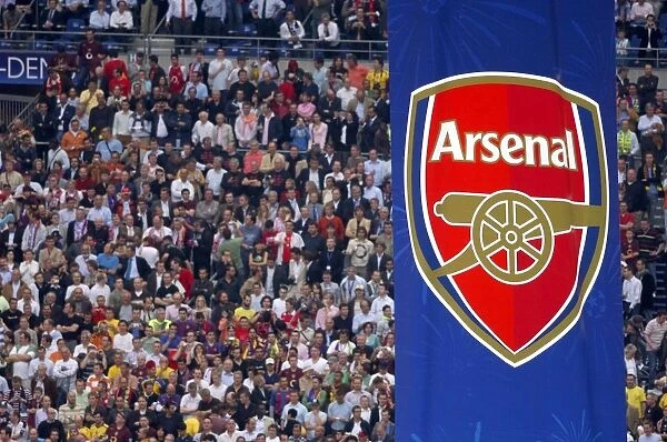 Arsenal crest on a banner during the pre match ceremony