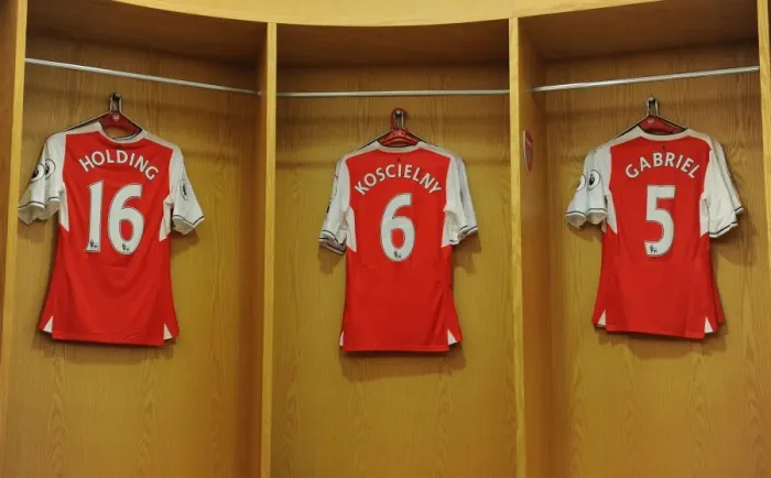 Framed Print : Arsenal Defenders Unity: Holding, Koscielny, and Gabriel's Pre-Match Ritual (Arsenal v Everton, 2016-17)