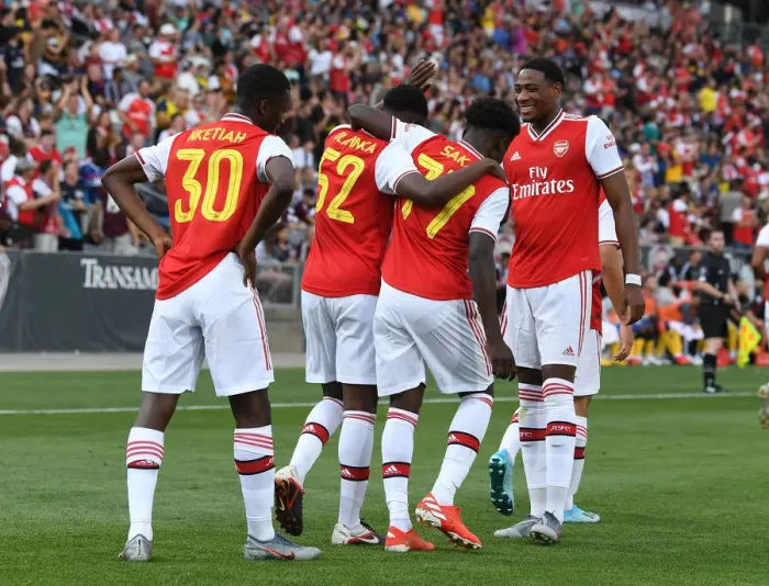 Framed Print : Arsenal Double Up: Olayinka and Saka Celebrate Pre-Season Goals Against Colorado Rapids Framed Print : Arsenal Double Up: Olayinka and Saka Celebrate Pre-Season Goals Against Colorado Rapids