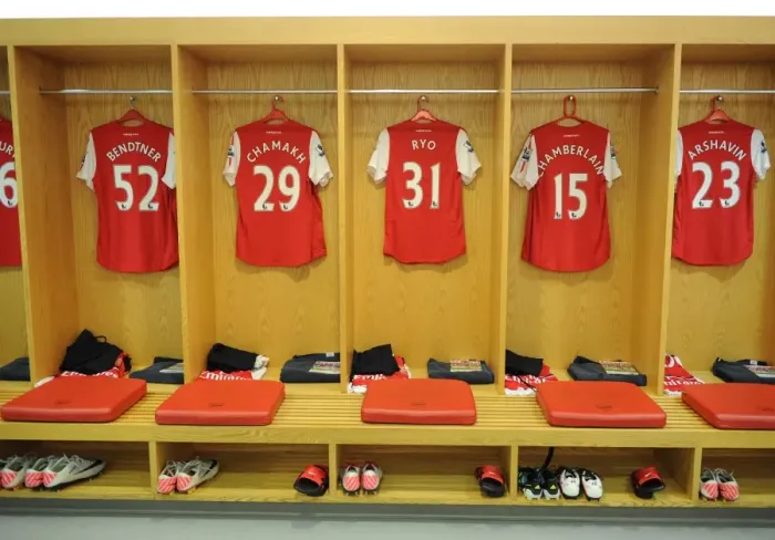 Framed Print : Arsenal Dressing Room: Pre-Match Focus before Arsenal vs. Liverpool at Emirates Stadium Framed Print : Arsenal Dressing Room: Pre-Match Focus before Arsenal vs. Liverpool at Emirates Stadium