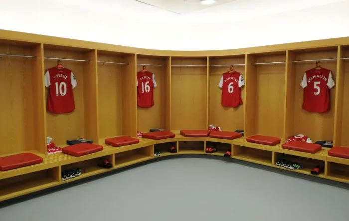 Framed Print : Arsenal Dressing Room: Pre-Match Focus against Liverpool, Emirates Stadium