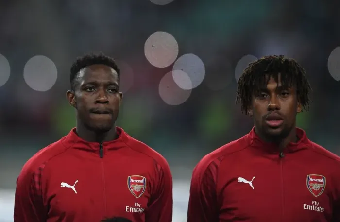 Framed Print : Arsenal Duo Alex Iwobi and Danny Welbeck Before UEFA Europa League Match vs Qarabag, Baku 2018