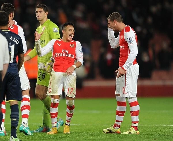 Arsenal Duo: Lukas Podolski and Alexis Sanchez Celebrate after Arsenal's Victory over Southampton (2014-15)