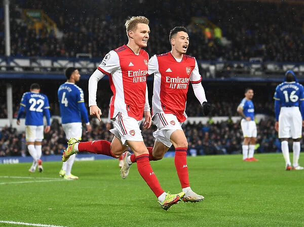 Arsenal Duo: Martin Odegaard and Gabriel Martinelli Celebrate Goal Against Everton (2020-21)