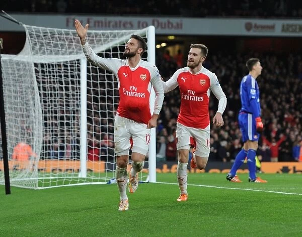 Arsenal Duo Olivier Giroud and Aaron Ramsey Celebrate Goals Against Sunderland (2015-16)