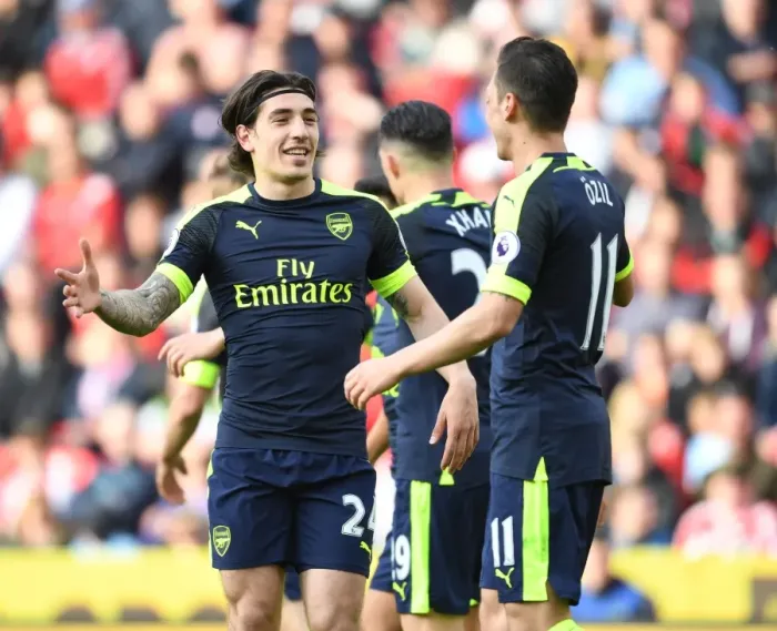 Framed Print : Arsenal Duo: Ozil and Bellerin Celebrate Goal Against Stoke City Framed Print : Arsenal Duo: Ozil and Bellerin Celebrate Goal Against Stoke City