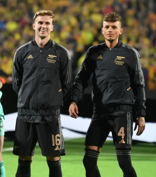 Framed Print : Arsenal Duo Ready for Europa League Clash: Holding and White Before Bodo / Glimt Match