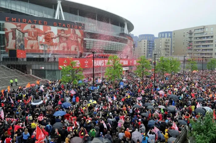 Framed Print : Arsenal FA Cup Victory: Triumphant Parade with the Trophy at Emirates Stadium