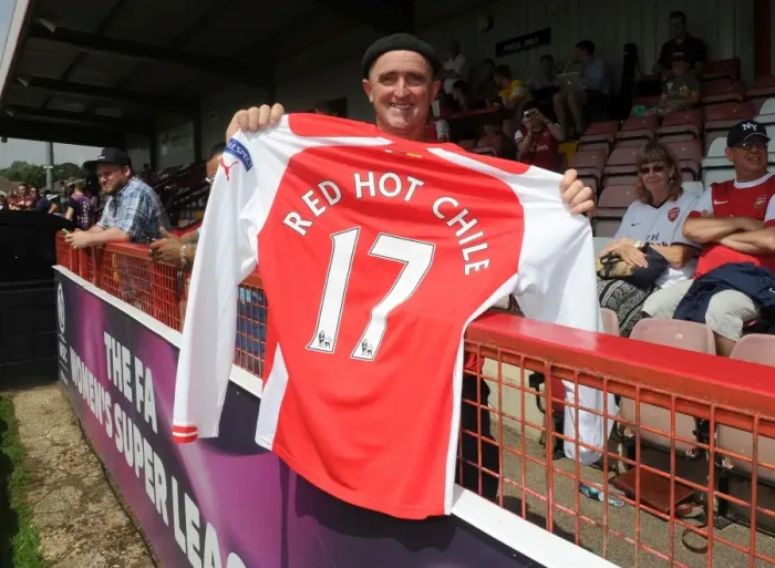 Framed Print : Arsenal fan. Boreham Wood 0: 2 Arsenal. Pre Season Friendly. Meadow Park. Borehamwood Framed Print : Arsenal fan. Boreham Wood 0: 2 Arsenal. Pre Season Friendly. Meadow Park. Borehamwood